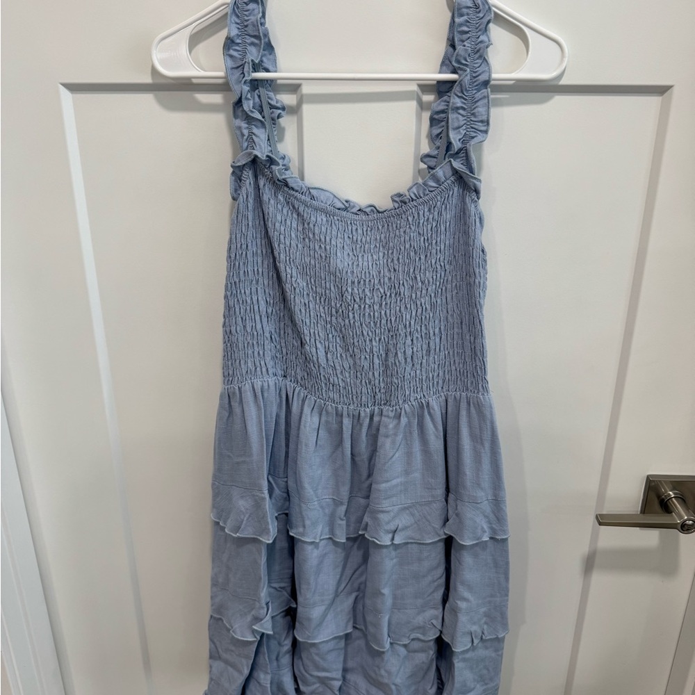 Smocked Blue Ruffle Dress